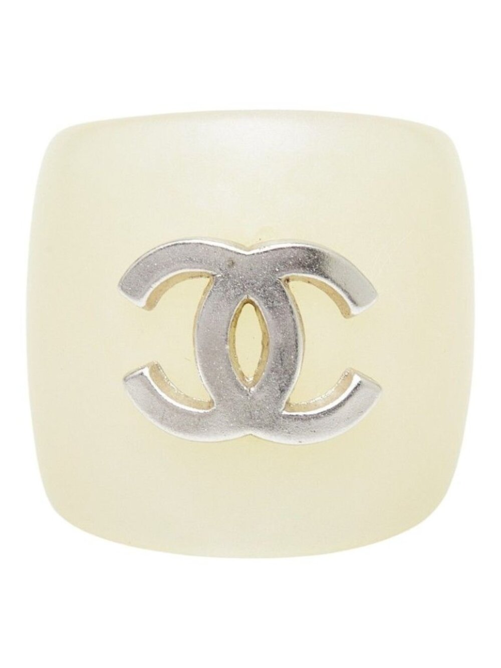 Chanel CC Logo Ring Ivory Silver Plastic